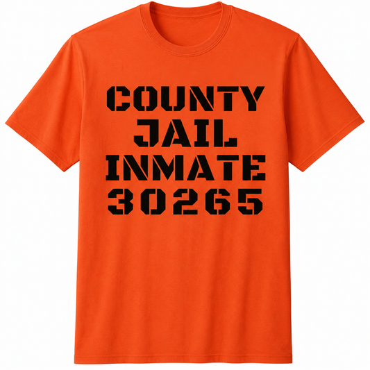 County Jail Inmate Halloween Graphic T-Shirt, Orange Size Large