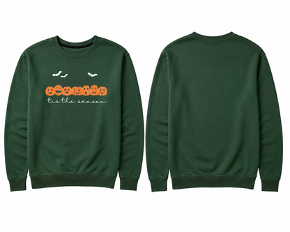 Women's Halloween Pumpkin Face Graphic Crewneck Sweatshirt, Green Size Small