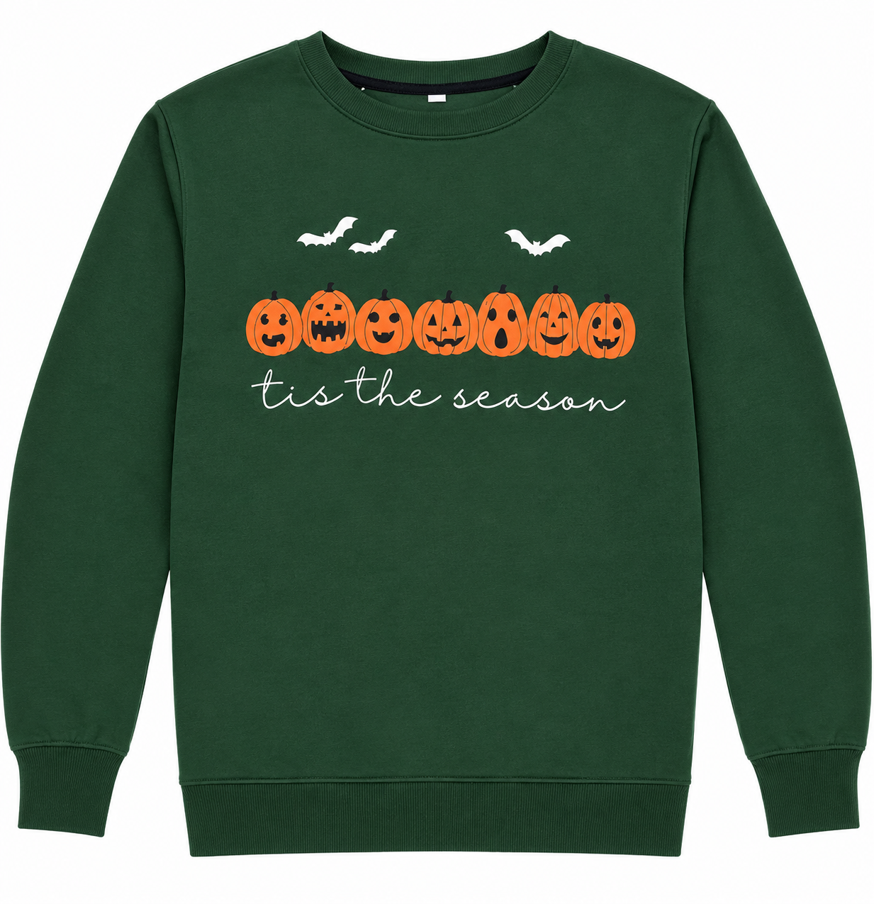 Women's Halloween Pumpkin Face Graphic Crewneck Sweatshirt, Green Size Small