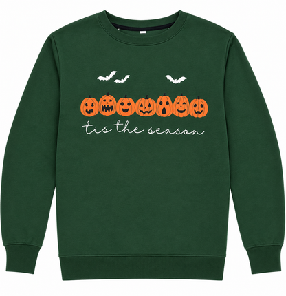 Women's Halloween Pumpkin Face Graphic Crewneck Sweatshirt, Green Size Small