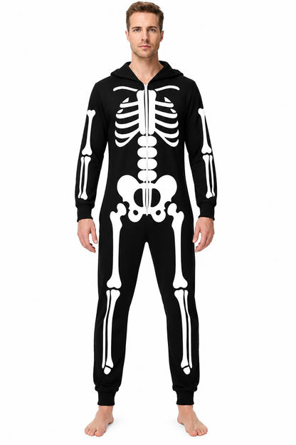 Liitrsh Men's Halloween Skeleton Hooded Jumpsuit Costume
