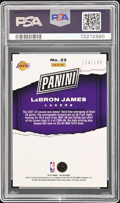 2022-23 Panini National Orange #22 LeBron James /199 Lakers PSA 10