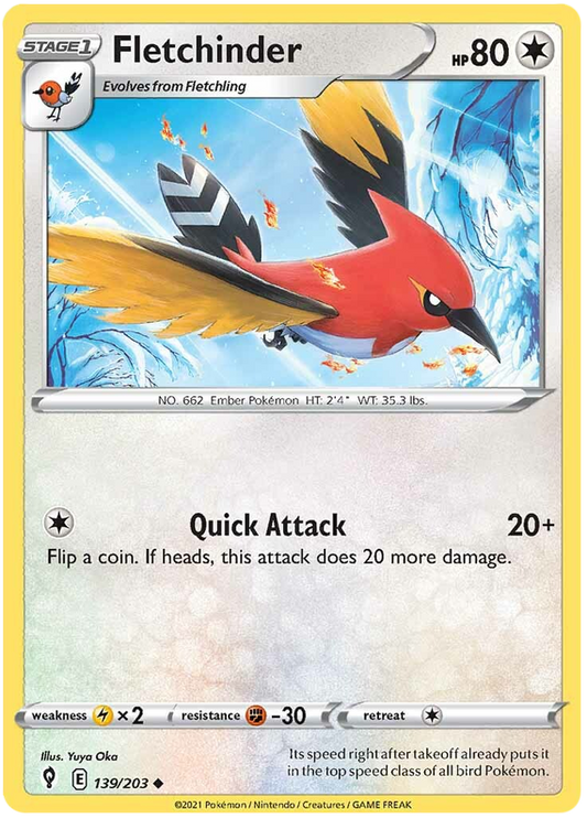 Sword and Shield Evolving Skies 139  Fletchinder