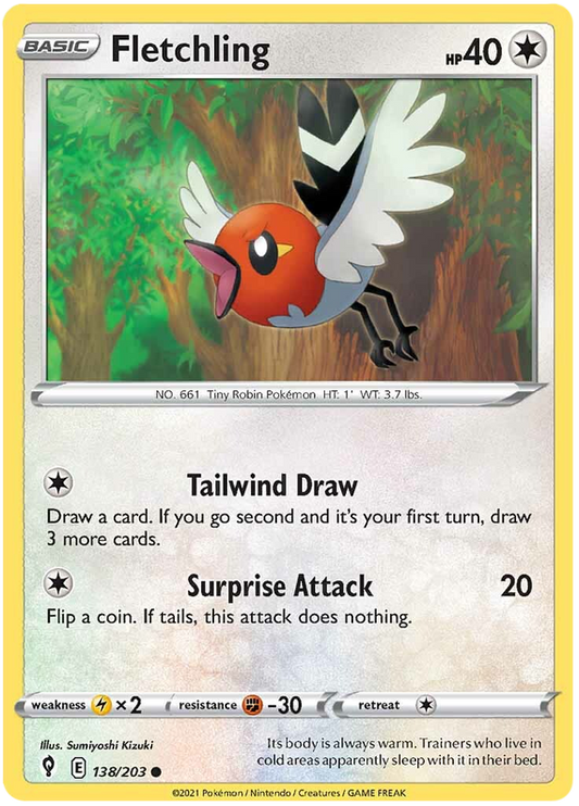 Sword and Shield Evolving Skies 138  Fletchling