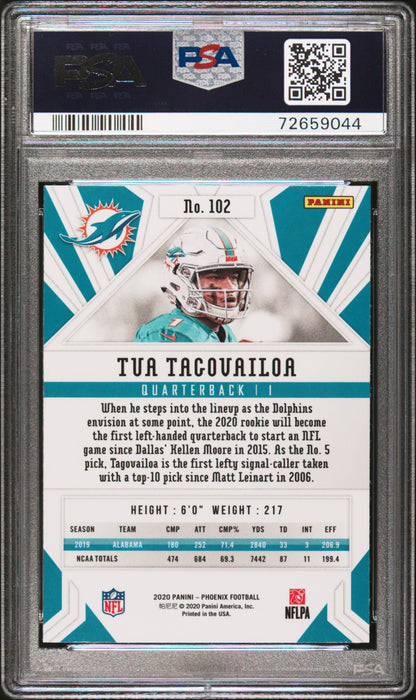 2020 Panini Phoenix Fire Burst Tua Tagovailoa Rookie #102 Miami Dolphins PSA 10 Mint