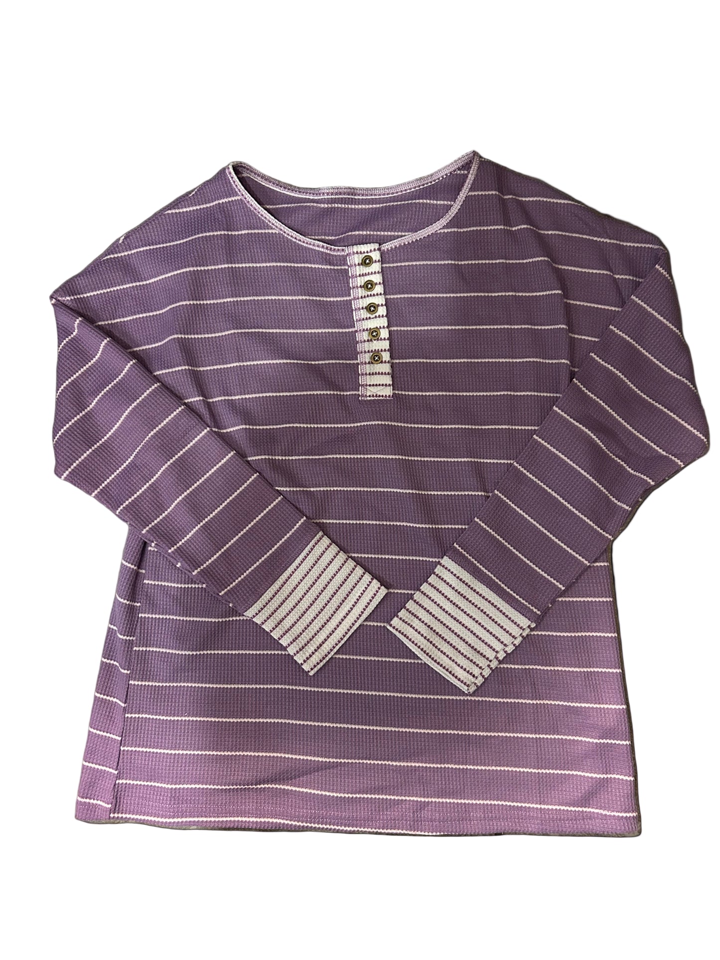 Evaless Long Sleeve Striped Button Up Henley Blouse