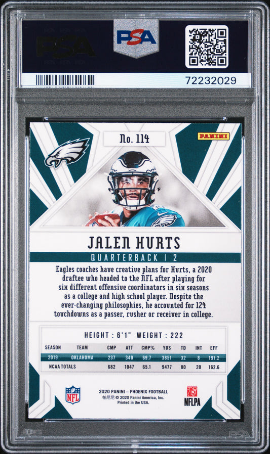 Jalen Hurts RC 2020 Panini Phoenix Fire Burst Rookie #144 Philadelphia Eagles PSA 9 Mint