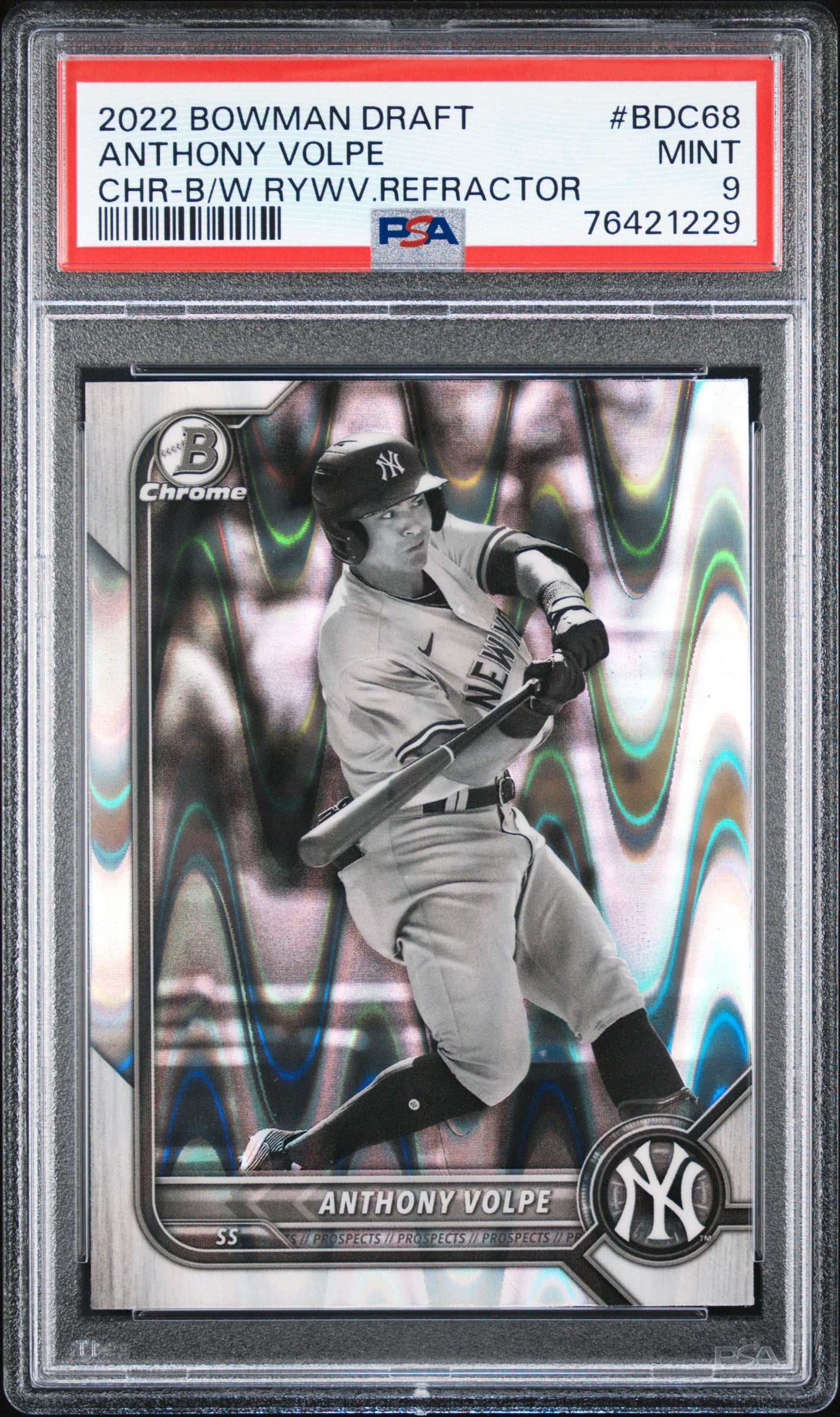 2022 Bowman Draft Chrome Black & White RayWave Anthony Volpe PSA 9