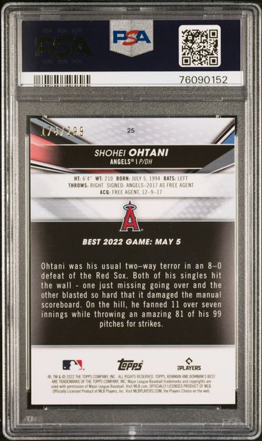 2022 Bowman's Best Mini Diamond Refractor /299 Shohei Ohtani #25 PSA 9 Mint