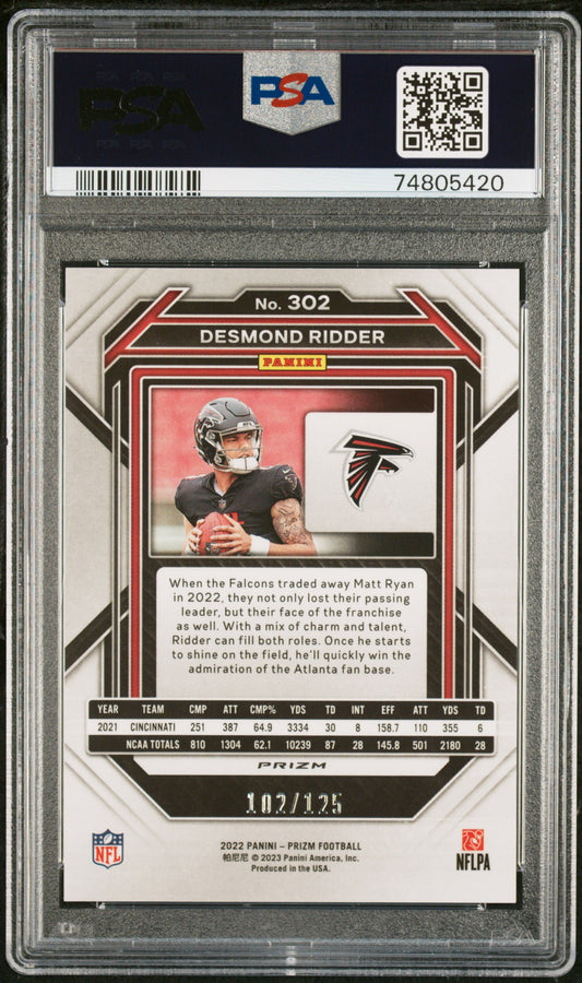 2022 Panini Purple Prizm #302 Desmond Ridder Rookie #/125 PSA 9 Mint - walk-of-famesports