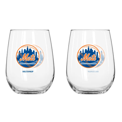 MLB Teams Curved Wine Glass 16 Oz. 2 Pack- Assorted Team & Style Choose your