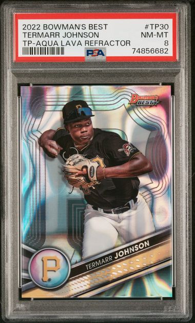 2022 Bowman’s Best Termarr Johnson #TP-30 Aqua Lava Refractor /199 Pirates PSA 8