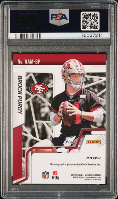 2022 Panini Mosaic Brock Purdy Rookie Autograph Red Mosaic #RAM-BP San Francisco 49ers PSA GEM Mint 10