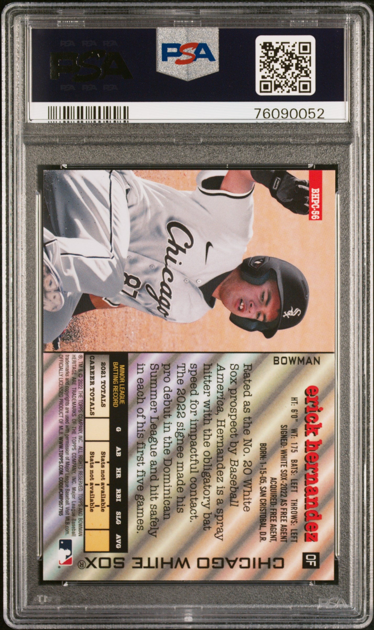 2022 BOWMAN HERITAGE CHROME PROSPECTS Gold Refractor 12/50 Erick Hernandez #56