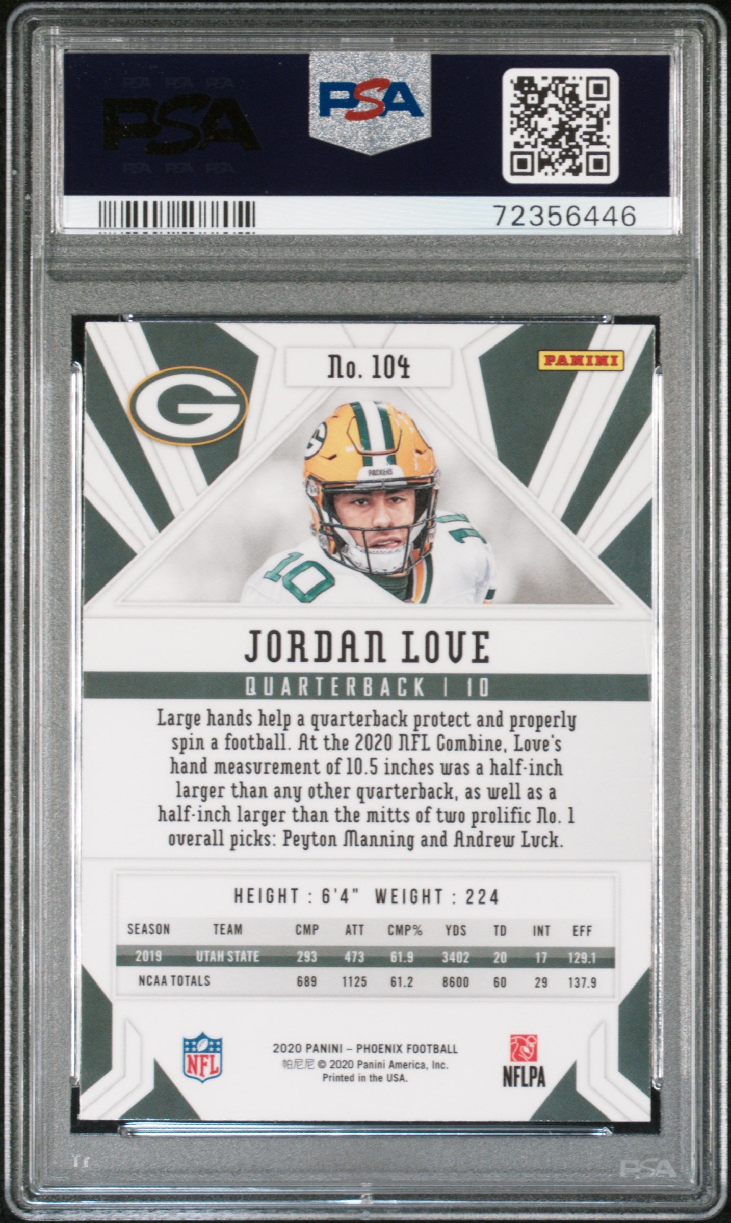 2020 Panini Phoenix Fire Burst Jordan Love #104 Green Bay Packers PSA 9 Gem Mint