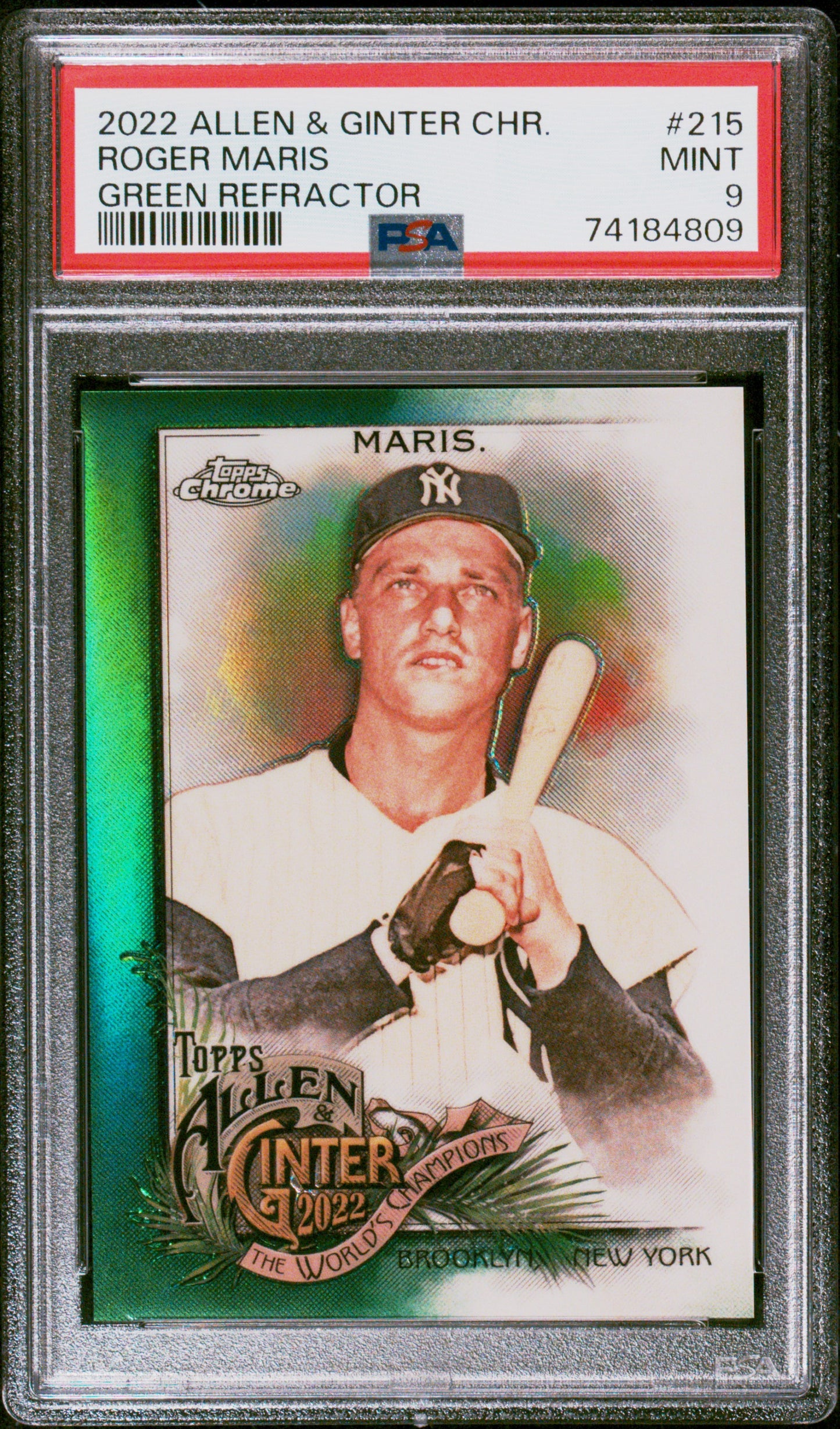 2022 Topps Allen & Ginter Chrome Roger Maris #215 Green Refractor /99 PSA 9