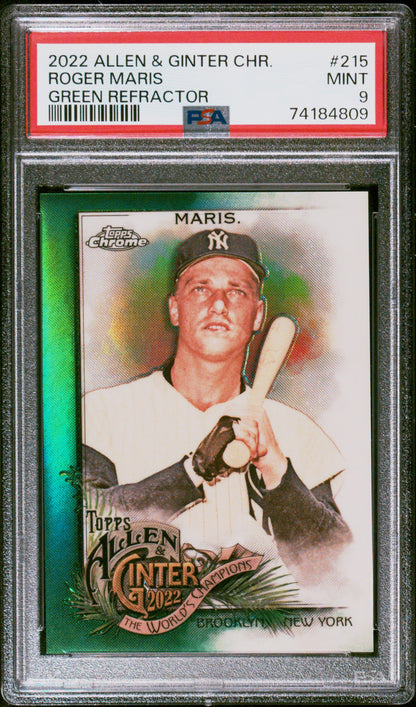 2022 Topps Allen & Ginter Chrome Roger Maris #215 Green Refractor /99 PSA 9