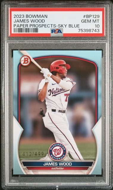 2023 Bowman #BP-129 James Wood Sky Blue 412/499 PSA 10 GEM Mint