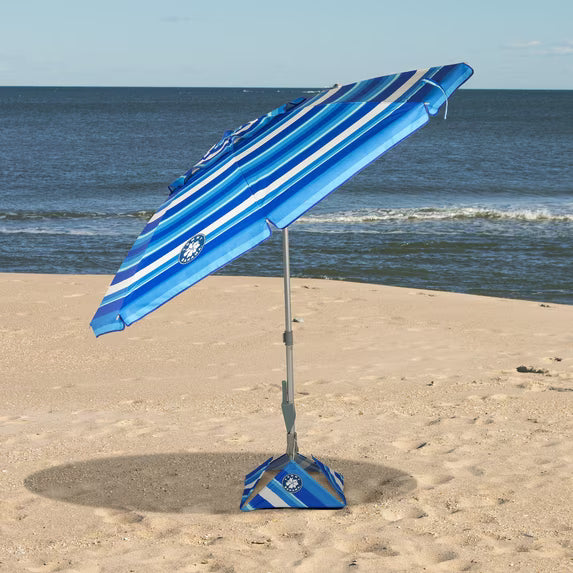 Tommy Bahama 7.5ft Beach Umbrella With Anchorx+ Stripes - Open Box