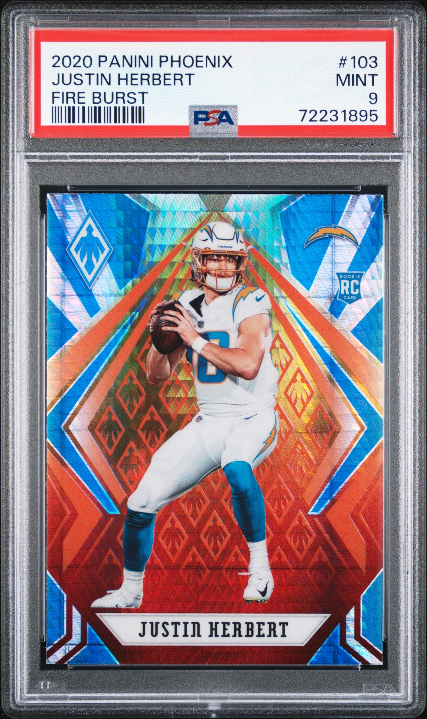 2020 Panini Phoenix Justin Herbert Fire Burst RC Rookie #103 PSA 9
