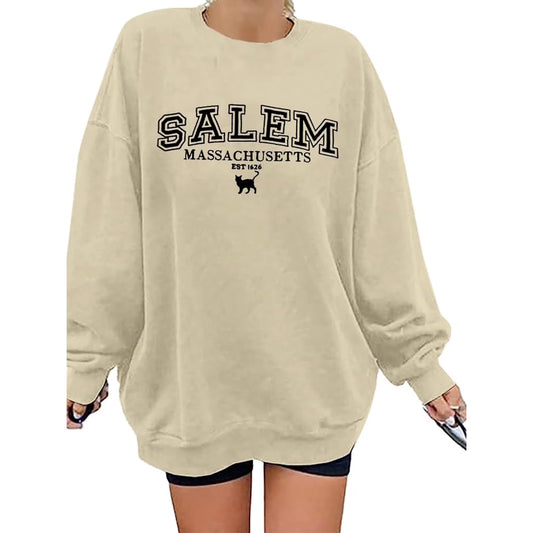 Women Oversized Halloween Sweatshirt Salem Massachusetts Shirts Long Sleeve Pullover Tops