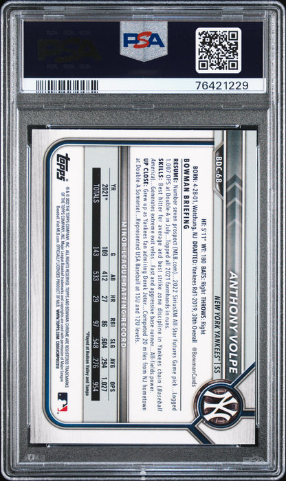 2022 Bowman Draft Chrome Black & White RayWave Anthony Volpe PSA 9
