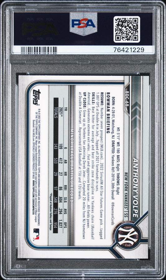 2022 Bowman Draft Chrome Black & White RayWave Anthony Volpe PSA 9