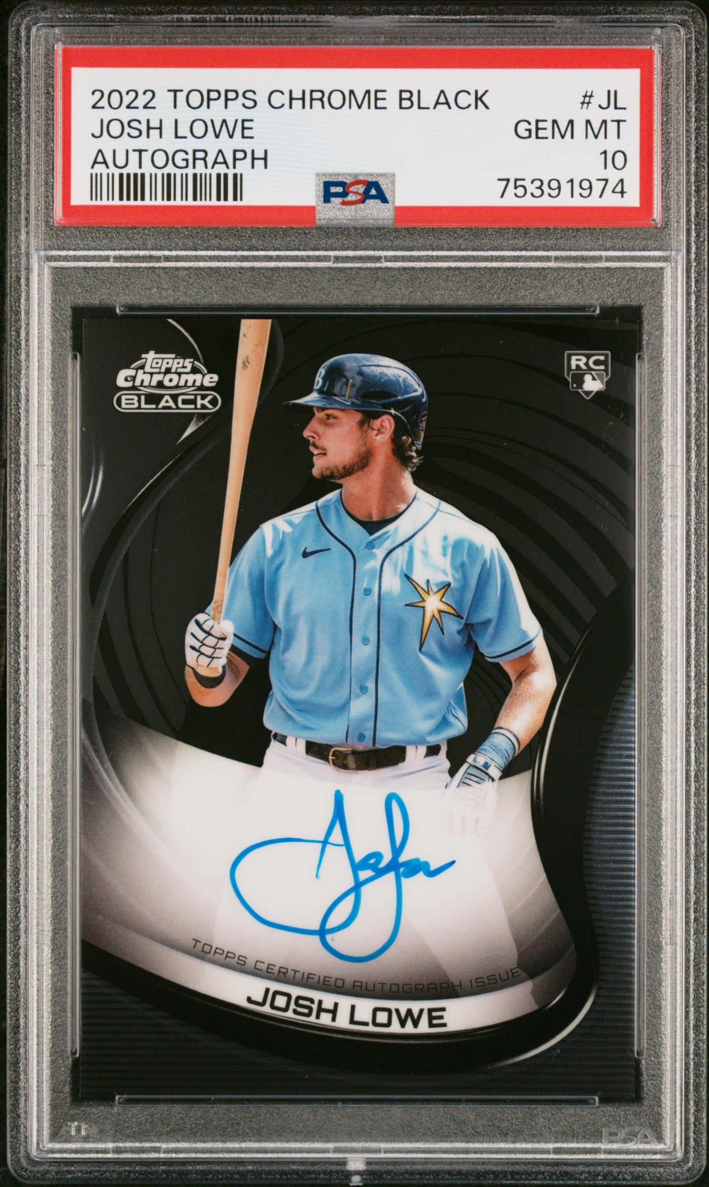 2022 Topps Chrome Black JOSH LOWE Auto RC Tampa Bay Rays #CBA-JL ON CARD PSA 10 GEM MINT