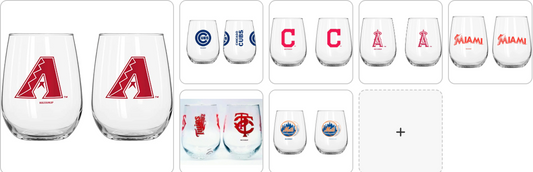 MLB Teams Curved Wine Glass 16 Oz. 2 Pack- Assorted Team & Style Choose your