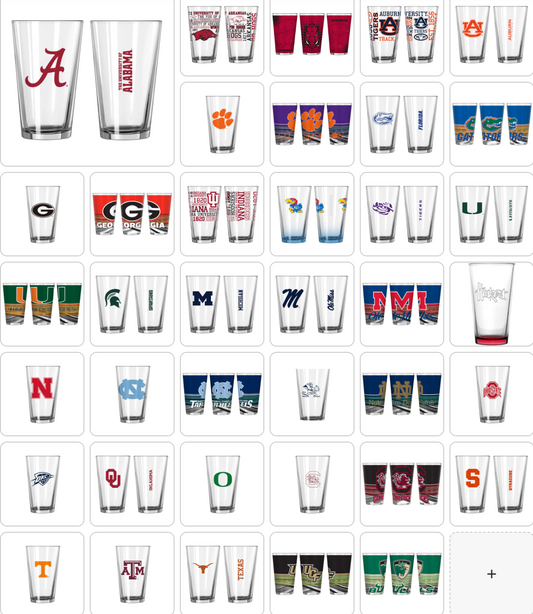 NCAA Teams 16 oz Pint Glass - Assorted Team & Style Choose your