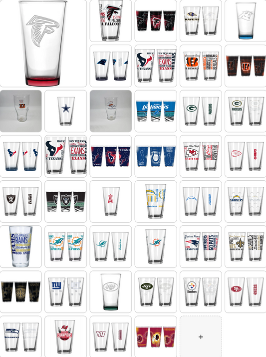 NFL Teams 16 oz Pint Glass - Assorted Team & Style Choose your