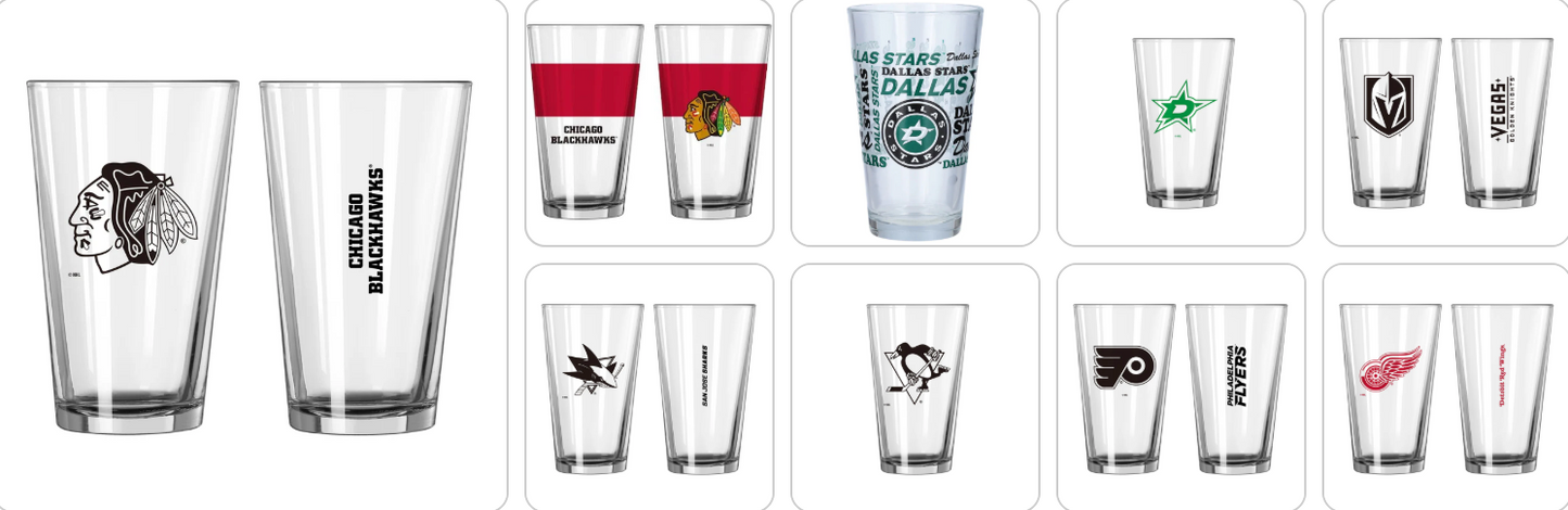 NHL Teams 16 oz Pint Glass - Assorted Team & Style Choose your