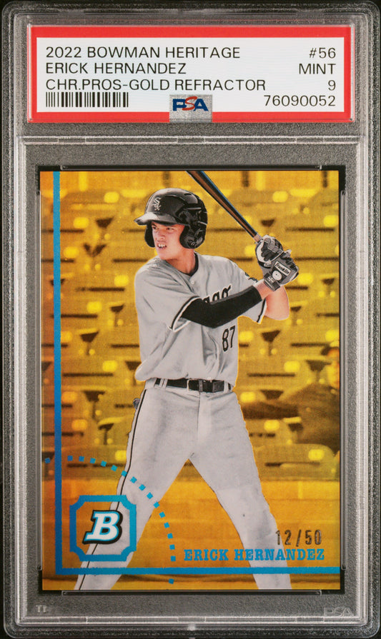 2022 BOWMAN HERITAGE CHROME PROSPECTS Gold Refractor 12/50 Erick Hernandez #56
