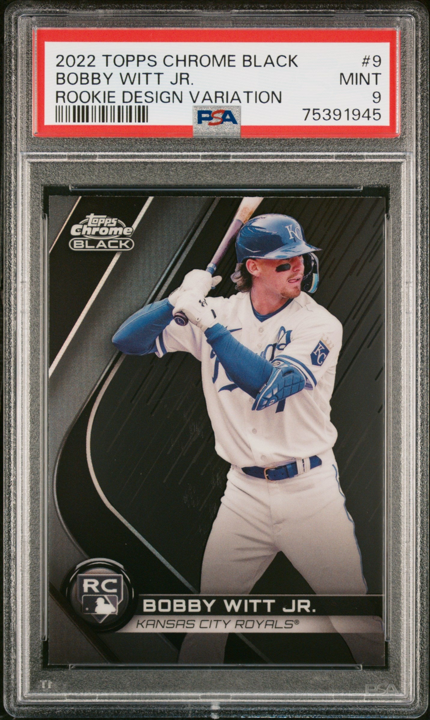 2022 Topps Chrome Black Design Variation Bobby Witt Jr #BRDV-9 Rookie PSA 9 Mint