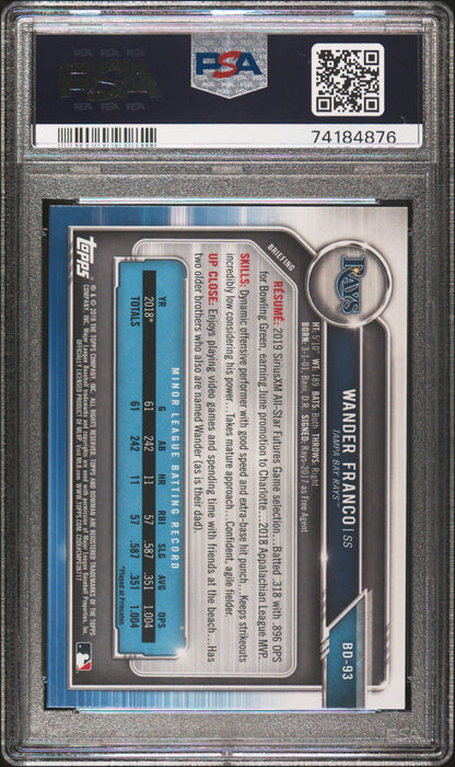 2019 Bowman Wander Franco Rc #BD93 PSA 8