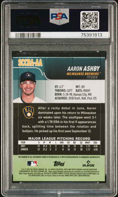 2022 Topps Stadium Club Chrome Aaron Ashby Autograph #SCCBA-AA PSA 10 Mint