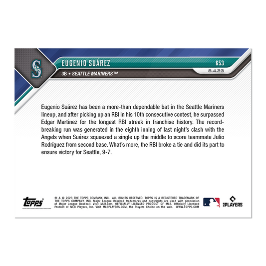 Eugenio Suarez - 2023 MLB TOPPS NOW Card #653 Seattle Mariners - walk-of-famesports