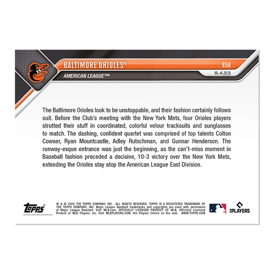 Colton Cowser/Ryan Mountcastle/Adley Rutschman/Gunnar Henderson 2023 MLB TOPPS NOW Card #656 Baltimore Orioles - walk-of-famesports