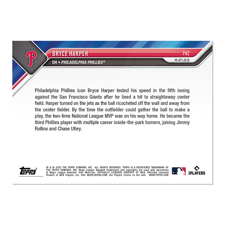 Bryce Harper - 2023 MLB TOPPS NOW® Card 742 - PR: 2118 - walk-of-famesports