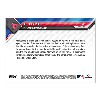 Bryce Harper - 2023 MLB TOPPS NOW® Card 742 - PR: 2118 - walk-of-famesports