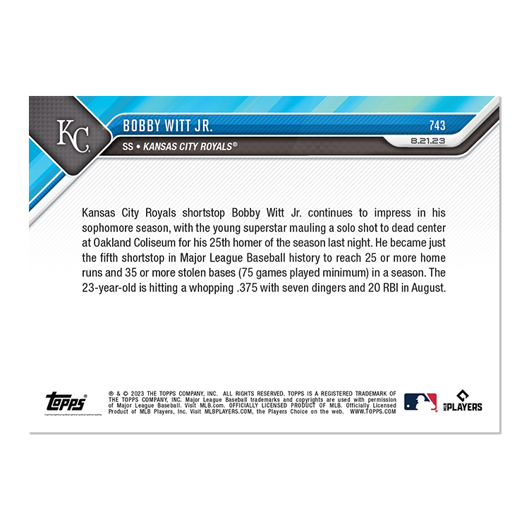 Bobby Witt Jr. - 2023 MLB TOPPS NOW Topps BR Card 743 - walk-of-famesports