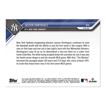 2023 Topps Now Call-Up Jasson Dominguez #834 New York Yankees