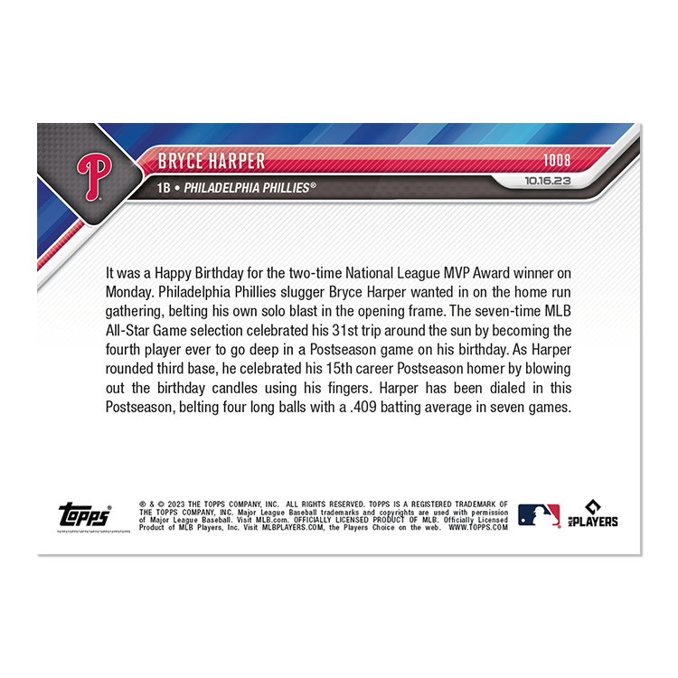 Bryce Harper 5/25 2023 MLB TOPPS NOW Card #1008