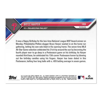 Bryce Harper 5/25 2023 MLB TOPPS NOW Card #1008