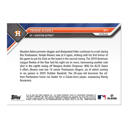 Yordan Alvarez - 2023 MLB TOPPS NOW® Card 1011