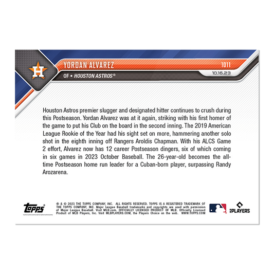 Yordan Alvarez - 2023 MLB TOPPS NOW® Card 1011