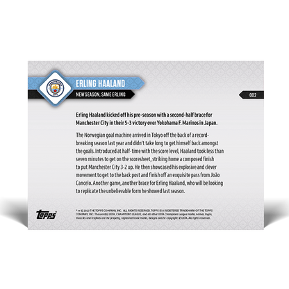New season, same Erling - MANCHESTER CITY TOPPS NOW Card #002 - walk-of-famesports