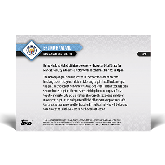New season, same Erling - MANCHESTER CITY TOPPS NOW Card #002 - walk-of-famesports