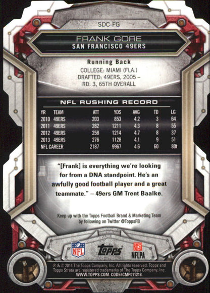 2014 Topps Strata Die-Cut Frank Gore #SDC-FG San Francisco 49ers