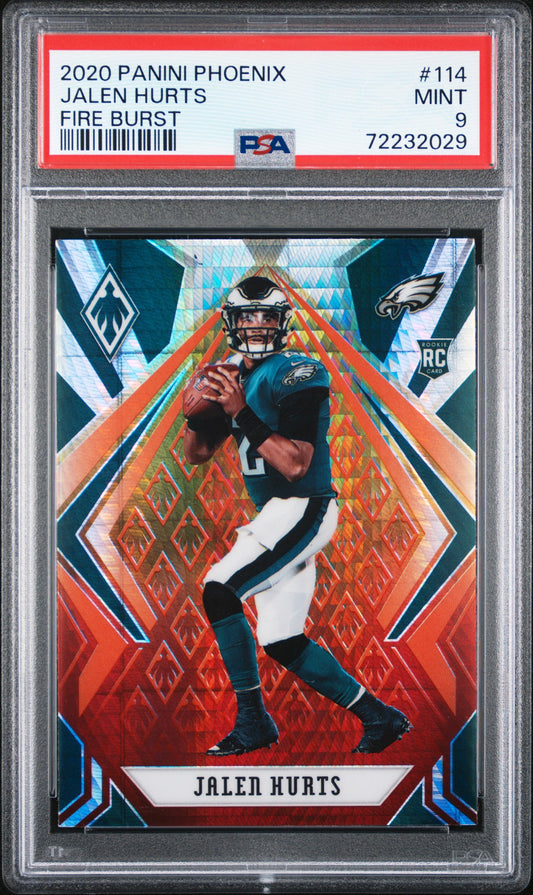 Jalen Hurts RC 2020 Panini Phoenix Fire Burst Rookie #144 Philadelphia Eagles PSA 9 Mint